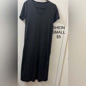 Long dress with slightly above knee high slit on left side